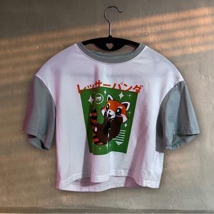 kawaii pastel sage green & off white crop tee fox harajuku anime eyes